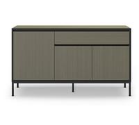 Buffet, commode de rangement avec 3 portes et 1 tiroir aspect bois coloris vert, pieds en métal noir - Longueur 140 x Profondeur 40 x Hauteur 80 cm -