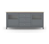 Buffet, commode de rangement avec 3 tiroirs et 2 portes en pin coloris Vert kaki, chêne - Longueur 180 x Profondeur 40 x Hauteur 80 cm - PEGANE - Vert