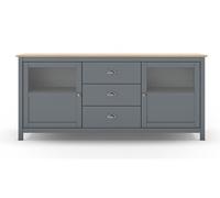 Buffet, commode de rangement avec 3 tiroirs et 2 portes en pin coloris Vert kaki, chêne - Longueur 180 x Profondeur 40 x Hauteur 80 cm - -