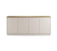 Buffet, commode de rangement avec 4 portes aspect bois coloris chêne, blanc - Longueur 201 x Profondeur 40,1 x Hauteur 84,40 cm