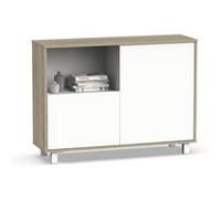 Buffet, commode de salon coloris chêne cambrian, blanc - Longueur 112 x Profondeur 33 x hauteur 83 cm - -