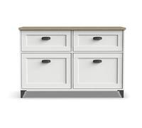Buffet, commode de salon coloris chêne cambrian, blanc - Longueur 120 x Profondeur 47 x hauteur 80 cm - -