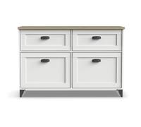 Buffet, commode de salon coloris chêne cambrian, blanc - Longueur 120 x Profondeur 47 x hauteur 80 cm