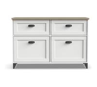 Buffet, commode de salon coloris chêne cambrian, blanc - Longueur 120 x Profondeur 47 x hauteur 80 cm - -