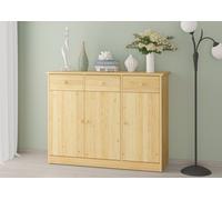 Buffet commode en pin massif naturel avec 3 tiroirs et 3 portes