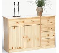 Buffet commode en pin massif naturel avec 6 tiroirs et 2 portes