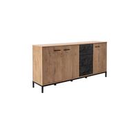 Buffet commode meuble de rangement 3 portes coloris chêne doré/effet marbre noir - Longueur 180 x Profondeur 40 x Hauteur 85 cm