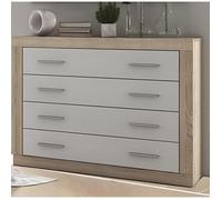 Buffet commode, meuble de rangement 4 tiroirs coloris chêne cambrian, blanc - Longueur 98 x Profondeur 39,6 x Hauteur 81,5 cm