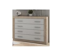 Buffet Pegane Buffet commode, meuble de rangement 4 tiroirs coloris chene cambrian, blanc - Longueur 98 x Profondeur 39,6 x Hauteur 81,5 cm --