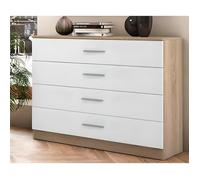 Buffet commode, meuble de rangement coloris chêne cambrian, blanc - Longueur 100 x Profondeur 40 x Hauteur 84 cm
