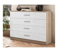 Buffet commode, meuble de rangement coloris chêne cambrian, blanc - Longueur 100 x Profondeur 40 x Hauteur 84 cm