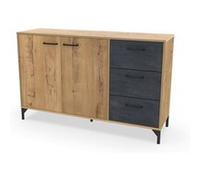 PEGANE Buffet Commode Meuble de Rangement Coloris chêne doré/Effet marbre Noir - Longueur 135 x Profondeur 40 x Hauteur 85 x cm