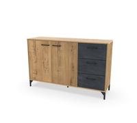 Buffet commode meuble de rangement coloris chêne doré/effet marbre noir - Longueur 135 x Profondeur 40 x Hauteur 85 cm