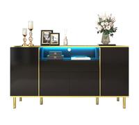 Buffet, commode noire brillante avec 1 tiroir, commode, commode de chambre, buffet noir brillant, 150 L x 40 B x 80H cm, Noir