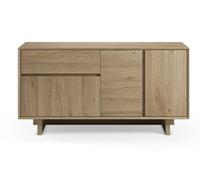 Buffet, commode rectangulaire avec 3 portes et 1 tiroir aspect bois coloris chêne - Longueur 146 x Profondeur 45 x Hauteur 76,5 cm - -