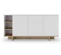 Buffet, commode rectangulaire avec 3 portes et 3 niches aspect bois coloris chêne, blanc - Longueur 170 x Profondeur 40 x Hauteur 80 cm - -