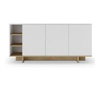 Buffet, commode rectangulaire avec 3 portes et 3 niches aspect bois coloris chêne, blanc - Longueur 170 x Profondeur 40 x Hauteur 80 cm - PEGANE - Blanc G