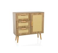 hjh LIVING Commode en rotin tressé STRYN Armoire avec 1 Porte et 3 tiroirs, pour Salon Chambre Couloir, Marron Clair 80x32,5x78 cm