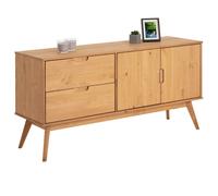 Buffet commode style scandinave 2 tiroirs 2 portes en pin massif bois teinté