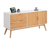 IDIMEX Buffet Tivoli Style scandinave Design Vintage Nordique Commode bahut vaisselier avec 2 tiroirs et 2 Portes battantes, en pin Massif lasuré Blanc et Finition Bois Naturel teinté