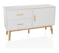 hjh LIVING Sideboard avec 2 tiroirs et 1 Porte TAROLO Commode 120x40x72 cm Armoire de Style scandinave Blanc, piétement en chêne