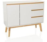 hjh LIVING Commode 3 tiroirs, 2 Portes TAROLO I Buffet de Style scandinave, Soft-Close, Design sans poignées, Armoire avec Pieds en Bois, Blanc