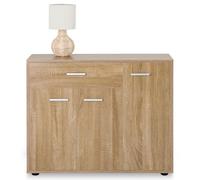 Buffet Coraline, Commode Meuble de Rangement avec 1 tiroir et 3 Portes, en mélaminé décor chêne Sonoma - Dim : L 88 x H 70 x P 30 cm