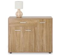 Buffet Coraline, Commode Meuble de Rangement avec 1 tiroir et 3 Portes, en mélaminé décor chêne Sonoma - Dim : L 88 x H 70 x P 30 cm