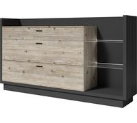 Buffet CORK gris anthracite - 3 tiroirs, étagères avec LED