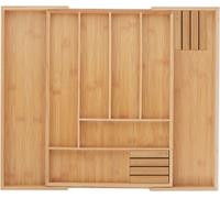 Relaxdays Range-Couverts en Bambou, Extensible, Entre 6 et 8 Compartiments, 2 Blocs à Couteaux, HLP : 5x32x43 cm, Nature