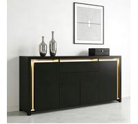 Buffet, COZY, bahut avec 2 tiroirs et 4 portes, style scandinave, 160x35x75 cm, buffet de salle à manger avec LED, noir