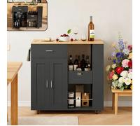 Buffet Cuisine Bas - Buffet Salle à Manger avec 4 Roulettes - Buffet Salon avec Rangement & Tiroirs - Buffet Bois Mobile - Noir