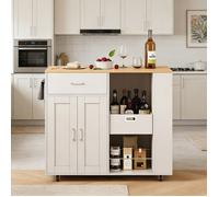 Buffet Cuisine Bas - Buffet Salle à Manger avec 4 Roulettes - Buffet Salon avec Rangement & Tiroirs - Buffet Bois Mobile - Blanc