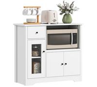 Buffet cuisine, Buffet avec 3 portes 1 tiroir, Etagères réglables, Meuble bas de rangement pour cuisine, salon, Blanc, Style Rural