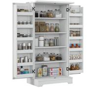HOMCOM Buffet Cuisine, Armoire de Cuisine, vaisselier, 5 Niveaux, avec Portes et étagères réglables, 60 x 40 x 120 cm, Grain de Bois, crème