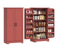 HOMCOM Buffet Cuisine, Armoire de Cuisine, vaisselier, 5 Niveaux, avec Portes et étagères réglables, 60 x 40 x 120 cm, Grain de Bois, Rouge