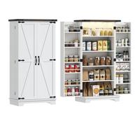 HOMCOM Buffet Cuisine, Meuble Cuisine Rangement, vaisselier avec 12 étagères à Portes, lumière LED magnétique, Double Porte de Grange, pour Salle à Manger, Salon, 60 x 40 x 120 cm, Blanc