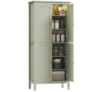 HOMCOM Buffet Cuisine avec LED réglable et détecteur de Mouvement, Meuble Cuisine Rangement Haut, Meuble de Rangement avec placards à Double Porte et étagères réglables, 80 x 40 x 176,5 cm, Vert