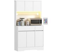 Buffet cuisine - HOMCOM - lumière LED RGB - plan de travail, 6 portes, 2 tiroirs - bois d'ingénierie - 100x38x180cm - blanc