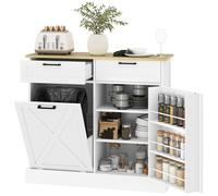 Buffet cuisine - HOMCOM - meuble poubelle 38L - 2 tiroirs, étagère à épices et plan de travail - MDF - 100 x 36 x 90 cm - blanc