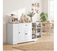 Buffet cuisine, meuble de rangement avec tiroir, 4 portes à fermeture douce, racks-porte et étagères réglables, blanc