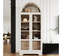 Buffet Cuisine Rangement 76x40x180 cm, Armoire Haute Modulable avec Portes Verre Transparent, Étagères Réglables, Tiroirs Spacieux - Vaisselier Moderne Vitrine pour Salon, Salle à Manger et Cuisine