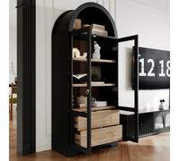 Buffet Cuisine Rangement 76x40x180 cm, Armoire Haute Modulable avec Portes Verre Transparent, Étagères Réglables, Tiroirs Spacieux - Vaisselier Moderne Vitrine pour Salon, Salle à Manger et Cuisine