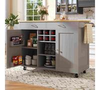 Buffet Cuisine Rangement Multifonction avec Tiroirs et Étagères Ajustables, Meuble de Rangement Meubles Salle à Manger Design Contemporain, Meuble Cuisine Buffet Cuisine, Gris+Bois