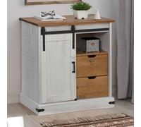 Buffet Cuisine, Style Rural, Meuble de Rangement, Commode, Buffet d'appoint, avec 1 Porte et 2 tiroirs, pour Salon ou Chambre, Blanc 80x40x80 cm Bois Massif