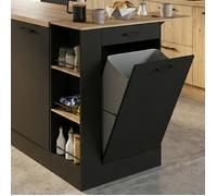 IDMarket - Buffet de Cuisine Compact 90 cm TIBO Bois et Noir | Avec espace poubelle, tablette rabattable, 1 tiroir et 3 étagères latérales