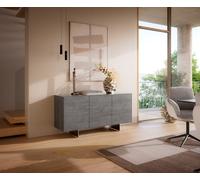 Buffet Cuor 150 cm Céramique Béton gris 3 Portes Pied optique flottant Ancier inoxydable