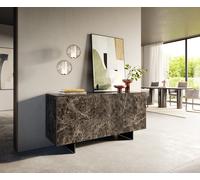 Buffet Cuor 150 cm Céramique Emperador Extra Lucidato brun foncé 3 Portes Pied optique flottant Métal Noir