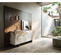 Buffet Cuor 150 cm Céramique Minas Melange Blanc-beige 3 Portes Pied optique flottant Ancier inoxydable