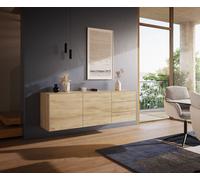 Buffet Cuor 180 cm Céramique Laminam® Sabbia Teinte chêne 2 Portes 3 Tiroirs Flottant